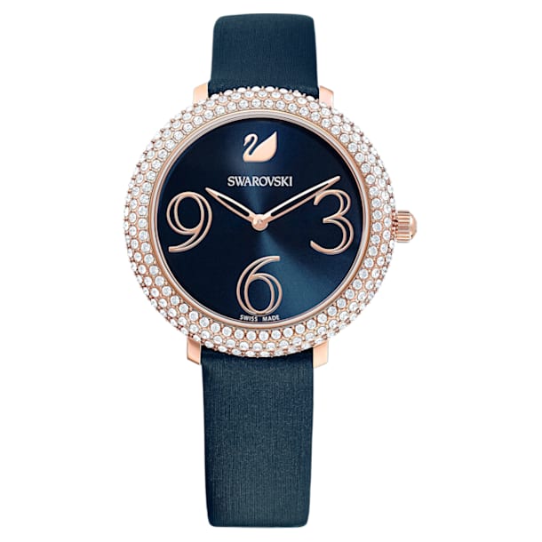Crystal Frost 手錶, 真皮錶帶, 藍色, 玫瑰金色潤飾 - Swarovski, 5484061