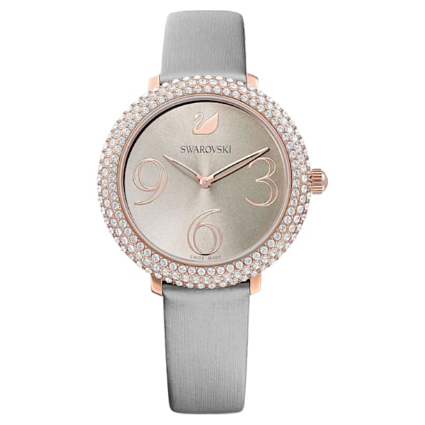 Crystal Frost watch, Leather strap, Gray, Rose gold-tone finish - Swarovski, 5484067