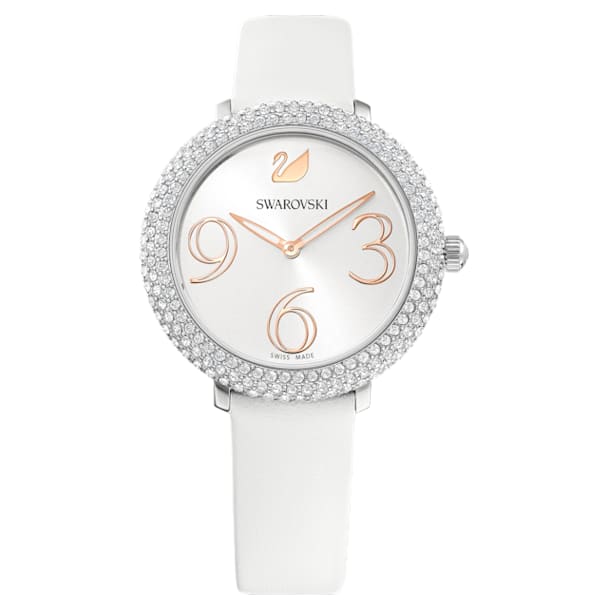 Crystal Frost 手錶, 真皮錶帶, 白色, 不銹鋼 - Swarovski, 5484070