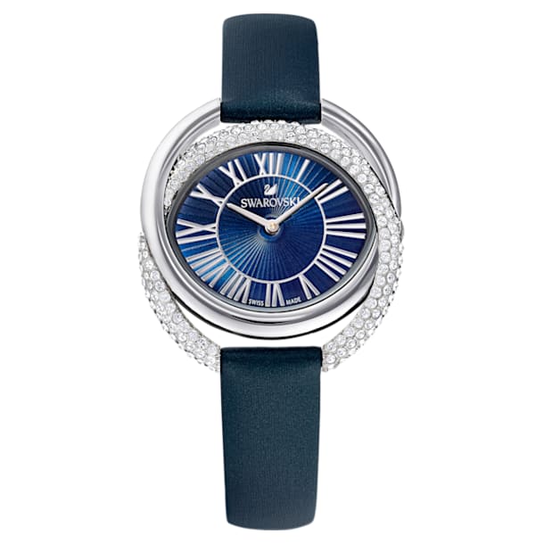 Duo watch, Leather strap, Blue, Stainless steel - Swarovski, 5484376