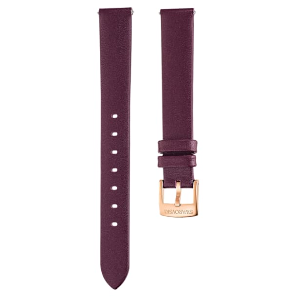 14mm Watch strap, Leather, Dark red, Rose-gold tone plated - Swarovski, 5484611