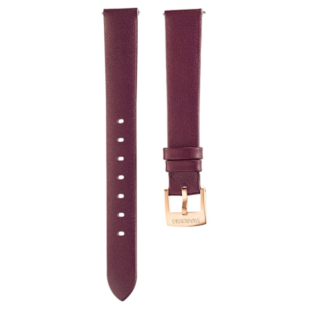 13mm Watch strap, Leather, Dark red, Rose-gold tone plated - Swarovski, 5485040
