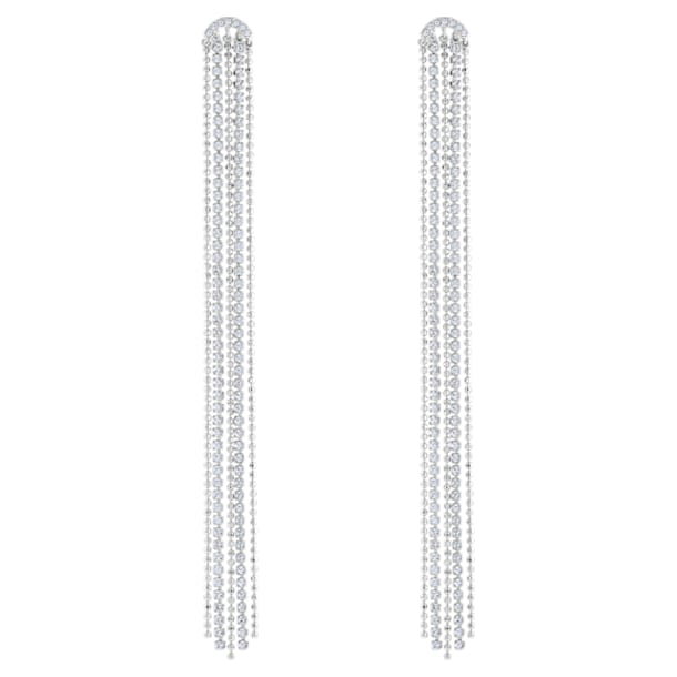 Fit Pierced Tassell Earrings, White, Rhodium plated - Swarovski, 5490190