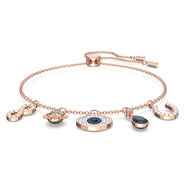 Swarovski Symbolic bracelet, Infinity, evil eye and horseshoe, Blue, Rose-gold tone plated - Swarovski, 5497668
