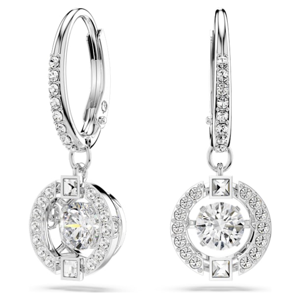 Swarovski Sparkling Dance earrings, Round, White, Rhodium plated - Swarovski, 5504652