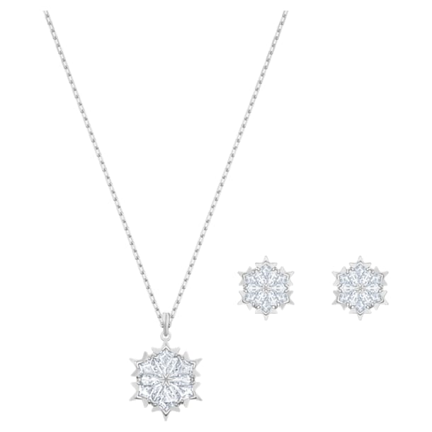 Magic Snowflake Set, White, Rhodium plated - Swarovski, 5506235