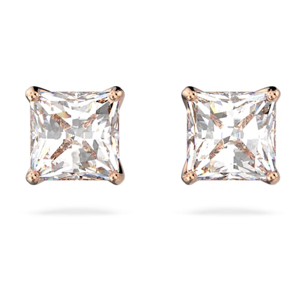 Attract stud Earrings, Square cut crystal, White, Rose-gold tone plated - Swarovski, 5509935