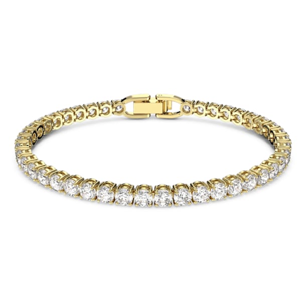 Tennis Deluxe bracelet, Round cut, White, Gold-tone plated - Swarovski, 5511544