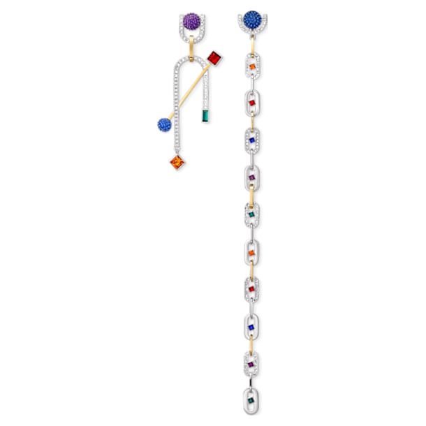 Spectacular drop earrings, Asymmetrical, Multicolored, Mixed metal finish - Swarovski, 5512470