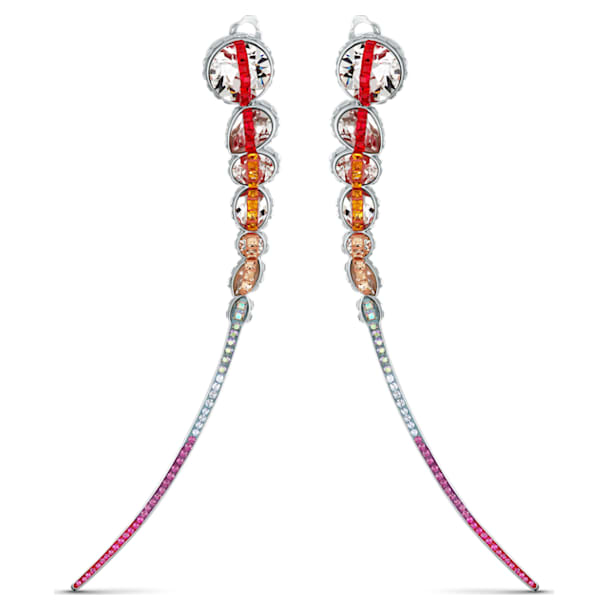 Spectrum Shine clip earrings, Red, Rhodium plated - Swarovski, 5512472