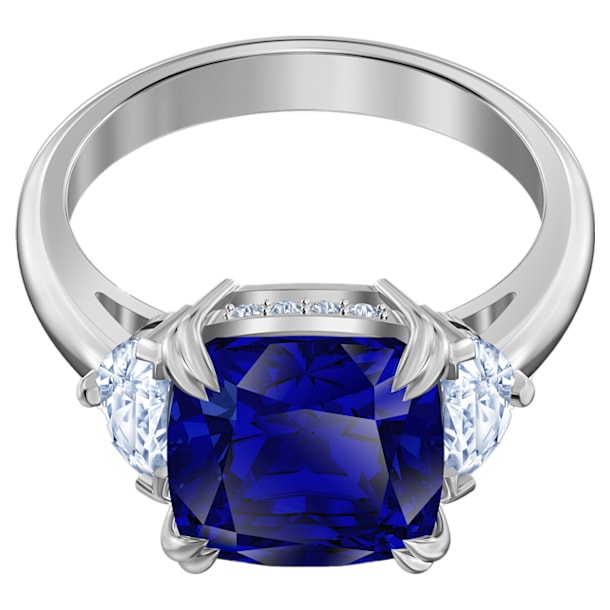 Attract Trilogy cocktail ring, Square cut, Blue, Rhodium plated - Swarovski, 5512566
