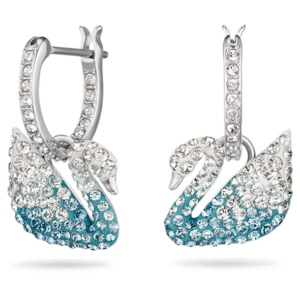 Swarovski Iconic Swan earrings, Swan, Blue, Rhodium plated - Swarovski, 5512577