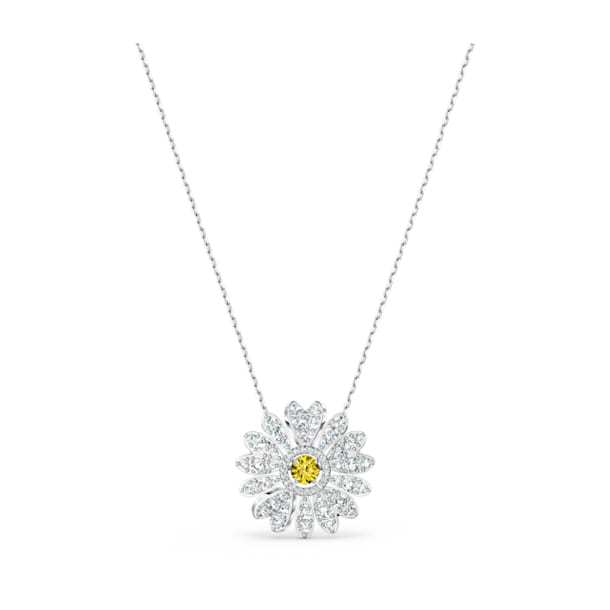 Eternal Flower pendant, Flower, Yellow, Rhodium plated - Swarovski, 5512660