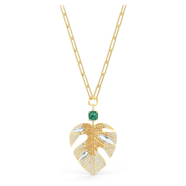 Tropical Leaf pendant, Leaf, Multicolored, Gold-tone plated - Swarovski, 5512695