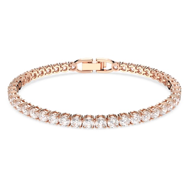 Tennis Deluxe bracelet, Round cut crystals, White, Rose-gold tone plated - Swarovski, 5513400