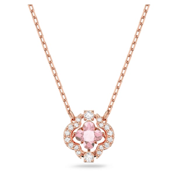 스와로브스키 목걸이 Swarovski Sparkling Dance necklace, Clover, Pink, Rose gold-tone plated