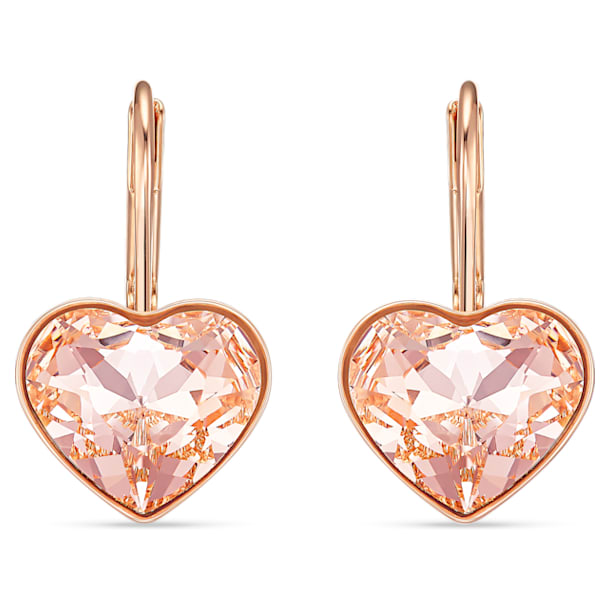 Bella earrings, Heart, Pink, Rose gold-tone plated - Swarovski, 5515192
