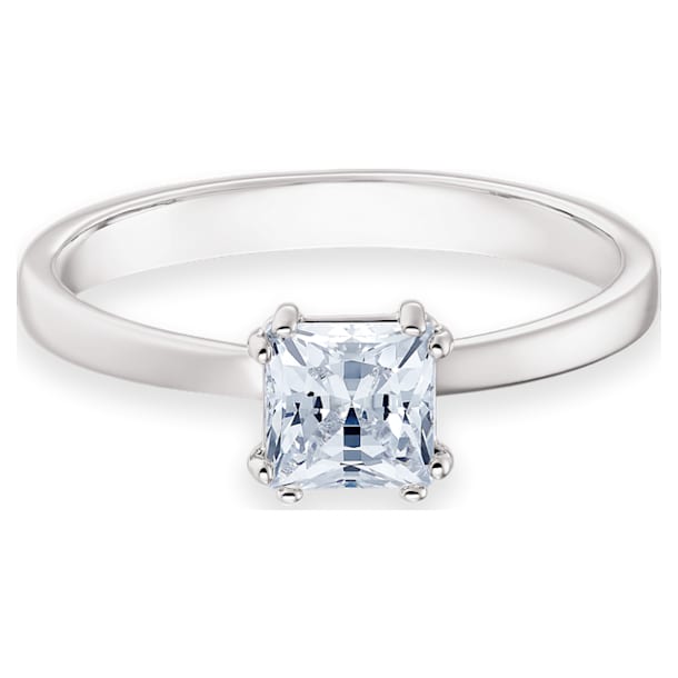 스와로브스키 반지 Swarovski Attract ring, Square cut crystal, White, Rhodium plated