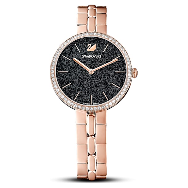 Cosmopolitan Uhr, Metallarmband, Schwarz, Roségold-Legierungsschicht PVD-Finish - Swarovski, 5517797