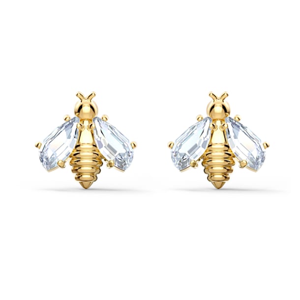 Eternal Flower earrings, Bee, White, Gold-tone plated - Swarovski, 5518143