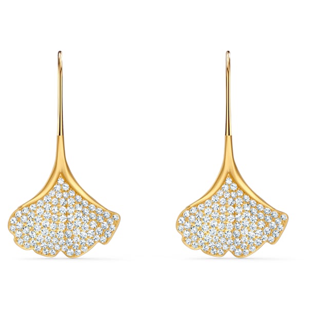 Stunning Gingko Pierced Earrings, White, Gold-tone plated - Swarovski, 5518176