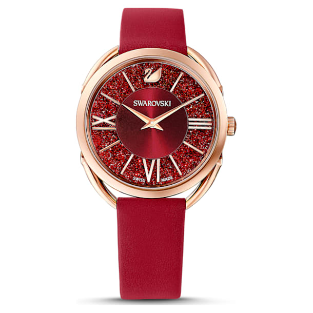 Crystalline Glam Часы, Кожаный ремешок, Красный кристалл, PVD-покрытие оттенка розового золота - Swarovski, 5519219