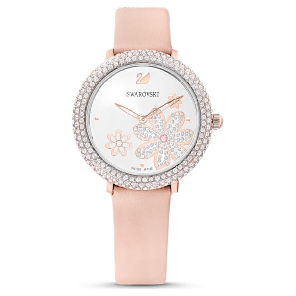 Crystal Frost Watch, Leather strap, Pink, Rose-gold tone PVD - Swarovski, 5519223