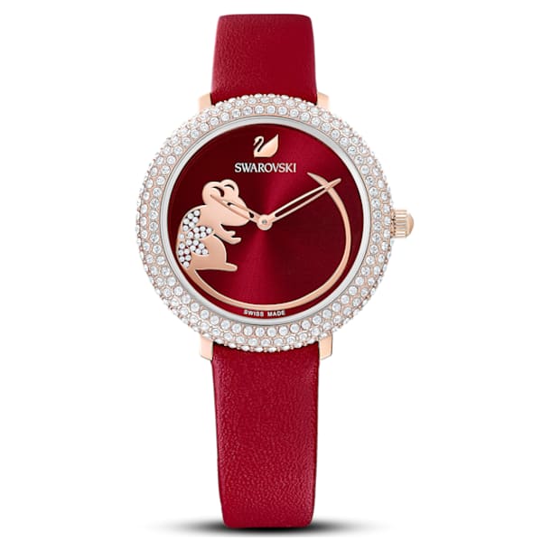 Crystal Frost 手錶, 真皮錶帶, 红色, 玫瑰金色潤飾 - Swarovski, 5519226
