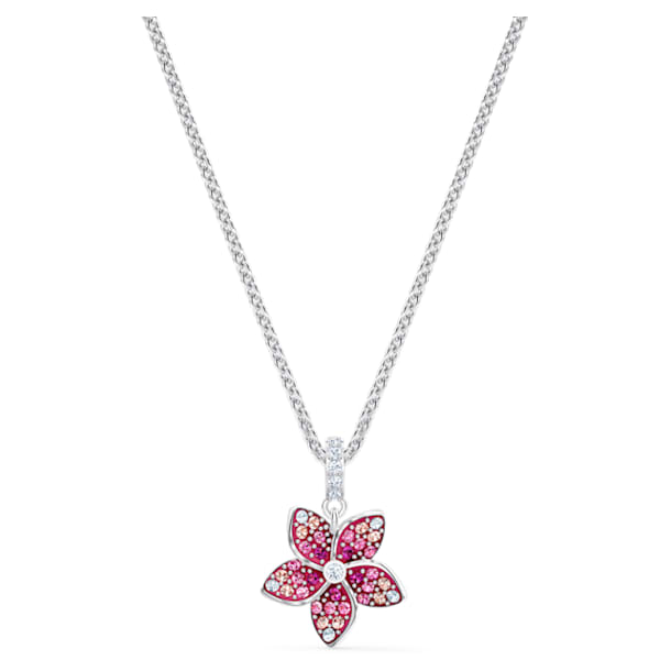 Tropical Flower pendant, Pink, Rhodium plated - Swarovski, 5519248