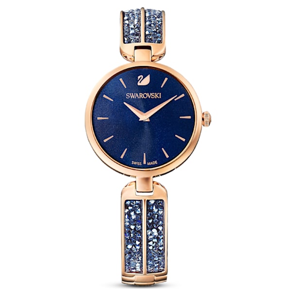 Dream Rock watch, Metal bracelet, Blue, Rose-gold tone PVD - Swarovski, 5519317