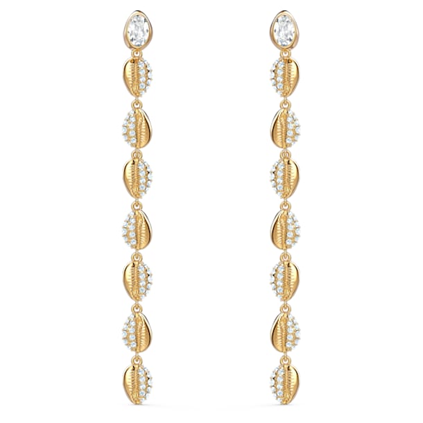 Shell Cowrie pierced earrings, Shell, White, Gold-tone plated - Swarovski, 5520474