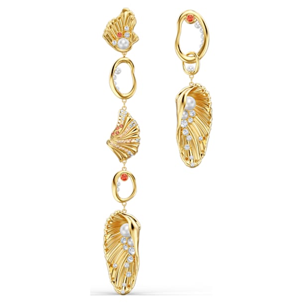 Shell Angel 水滴形耳環, 不对称, 贝壳, 流光溢彩, 镀金色调 - Swarovski, 5520664