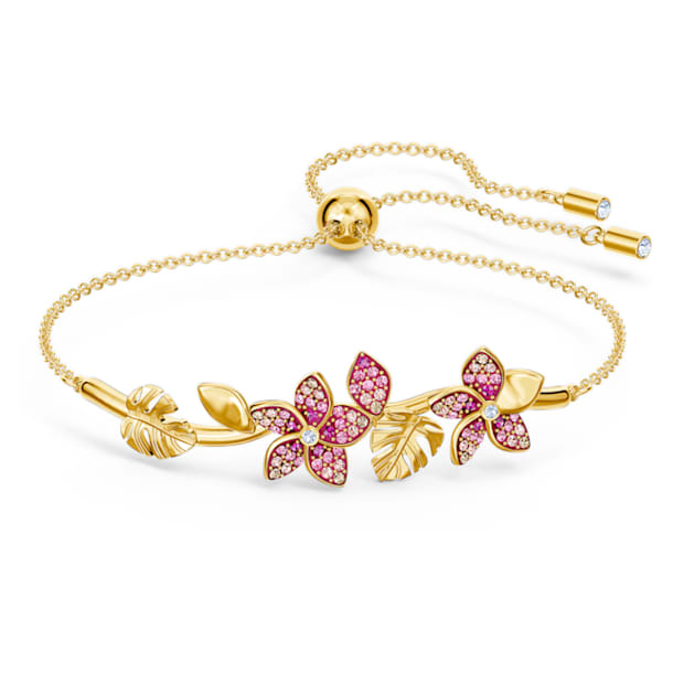 Tropical Flower Bangle, Pink, Gold-tone plated - Swarovski, 5521058