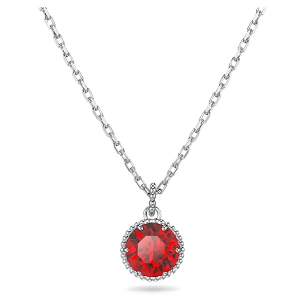 Birthstone pendant, Round cut, January, Red, Rhodium plated - Swarovski, 5522772