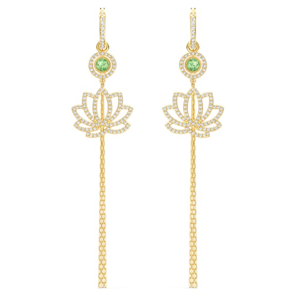 Τρυπητά σκουλαρίκια Swarovski Symbolic Lotus, πράσινα, επιχρυσωμένα σε χρυσή απόχρωση - Swarovski, 5522840
