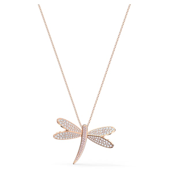 Eternal Flower necklace, Dragonfly, White, Rose-gold tone plated - Swarovski, 5524856