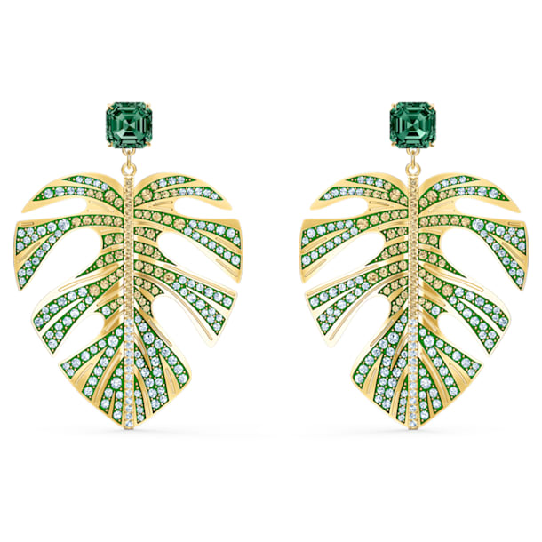 Tropical Leaf drop earrings, Green, Gold-tone plated - Swarovski, 5525242