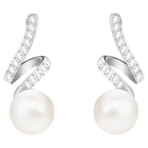 Gabriella Pearl 水滴形耳环, 白色, 鍍白金色 - Swarovski, 5528447