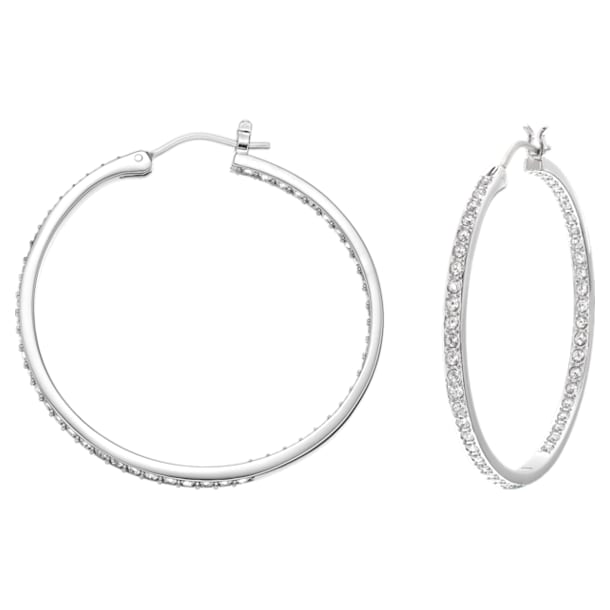 Sommerset Hoop hoop earrings, White, Rhodium plated - Swarovski, 5528457