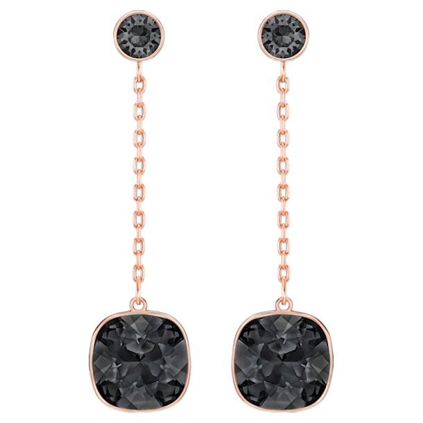 Lattitude Chain 水滴形耳环, 黑色, 鍍玫瑰金色調 - Swarovski, 5528512
