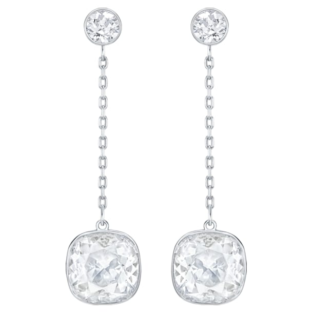 Lattitude Chain pierced earrings, White, Rhodium plated - Swarovski, 5528513