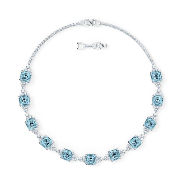 Sparkling necklace, Blue, Rhodium plated - Swarovski, 5528875