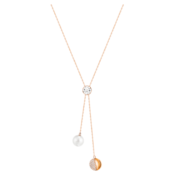 Forward Y necklace, White, Rose gold-tone plated - Swarovski, 5528924