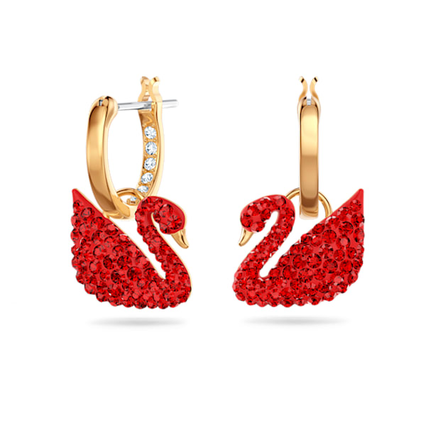 Swarovski Iconic Swan earrings, Swan, Red, Gold-tone plated - Swarovski, 5529969