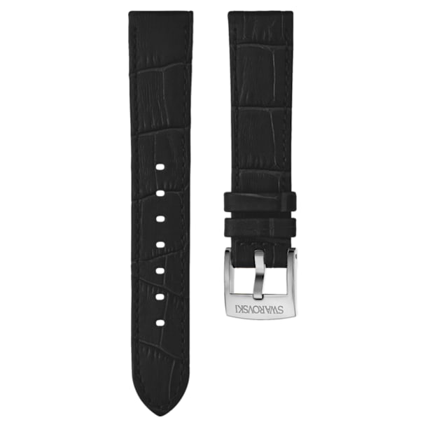 Cinturino per orologio 20mm, pelle con impunture, nero, acciaio inossidabile - Swarovski, 5534392