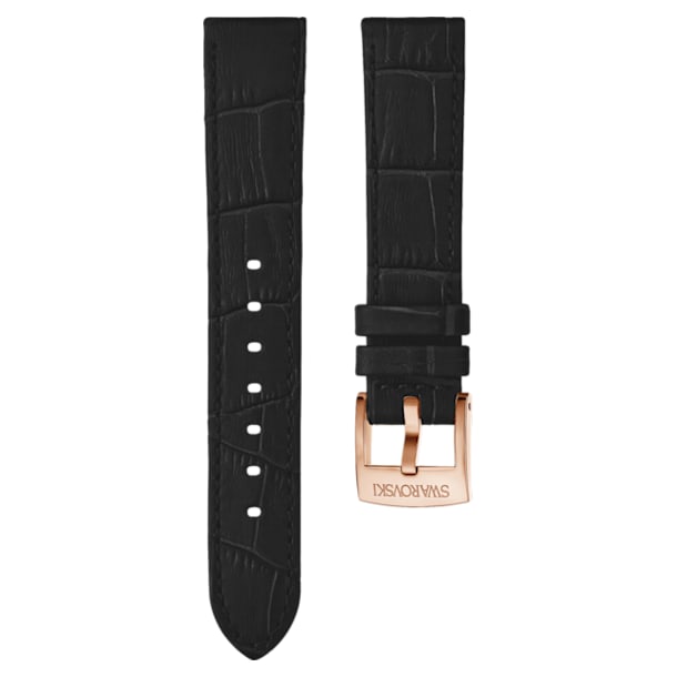 20mm Watch strap, Leather with stitching, Black, Rose-gold tone PVD - Swarovski, 5534394