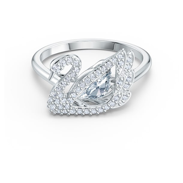 Dancing Swan ring, Swan, White, Rhodium plated - Swarovski, 5534841