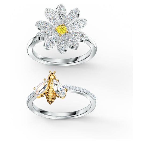 Eternal Flower Ring, Set (2), Biene mit Blume, Gelb, Metallmix - Swarovski, 5534949