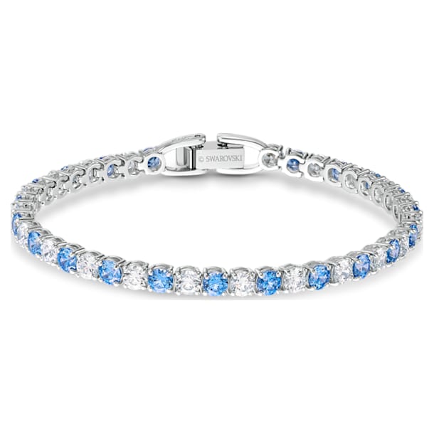 Tennis Deluxe bracelet, Round, Blue, Rhodium plated - Swarovski, 5536469