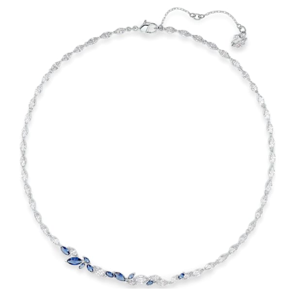 Louison necklace, Leaf, Blue, Rhodium plated - Swarovski, 5536547